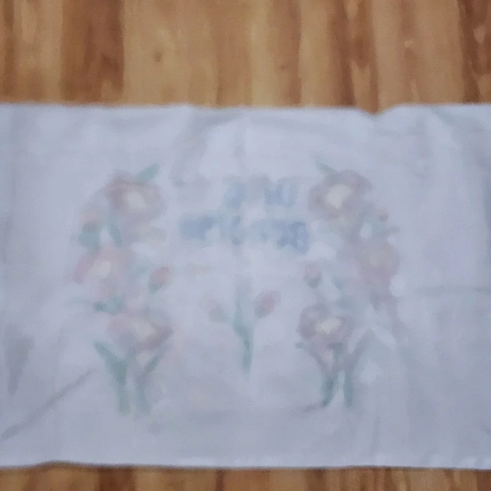 Vintage Hand Embroidered Dios Te Bendiga Floral Pillowcase Spanish Blessing